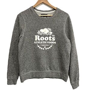 ROOTS Canada Graphic Logo Sweatshirt Size M Salt & Pepper Marled Basic Crewneck
